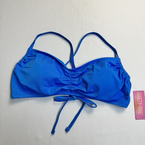 Ninety-Nine Degrees° Shirred Swim Bikini Top Junior's Size 1X Blue